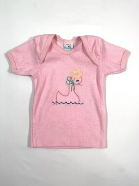 PANDA Baby Girls’ Pink Terry Cloth Swan Embroidered T-Shirt Preppy Spring Size S